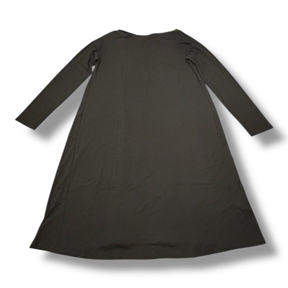 Eileen Fisher Dress Viscose Stretch Jersey Shift V 3/4 Sleeve Black Women’s Sz M